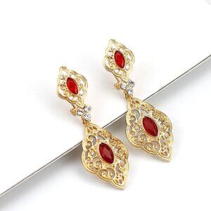 Gold Color Long Drop Dangle Earrings - Ethnic Wedding Jewelry